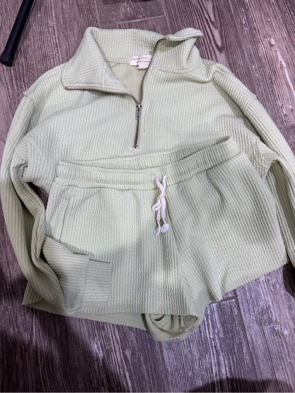 saltwater LUXE Pale Green Ribbed Half-Zip Lounge Set